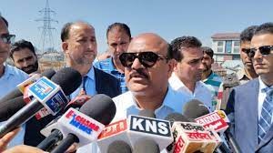 Deputy Chief Minister Surinder Choudhary addressing the media in Ganderbal