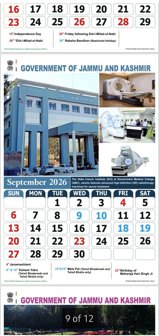 State Cancer Institute Honoured in J&K Government Calendar, Medical Fraternity Hails Recognition