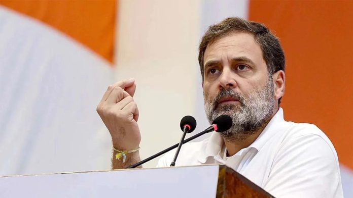 Rahul Gandhi speaking at a press conference